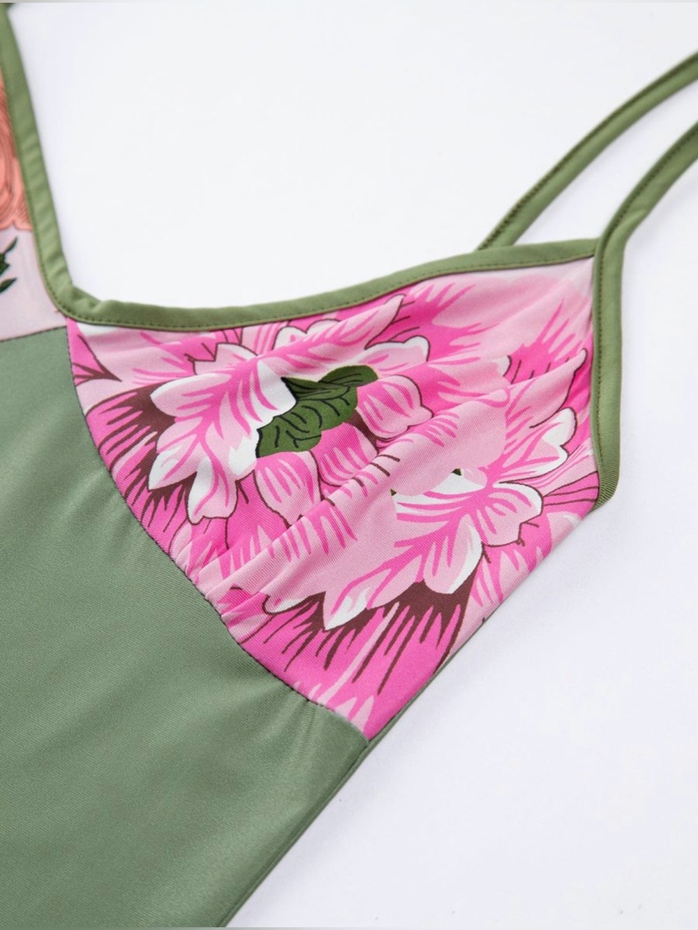 Commense Olive Green Maxi Slip Dress with Pink Floral Print - Picture 4 of 8